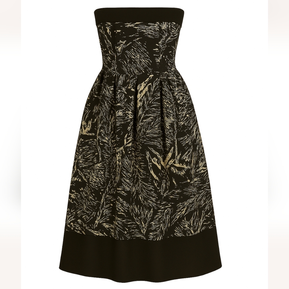 Vintage Cotton Texture Black White Strapless Party Cocktail Glam Dress